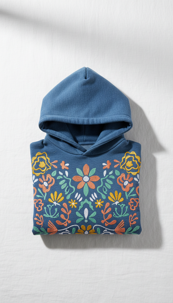 Embroidered Denim Blue Hoodie